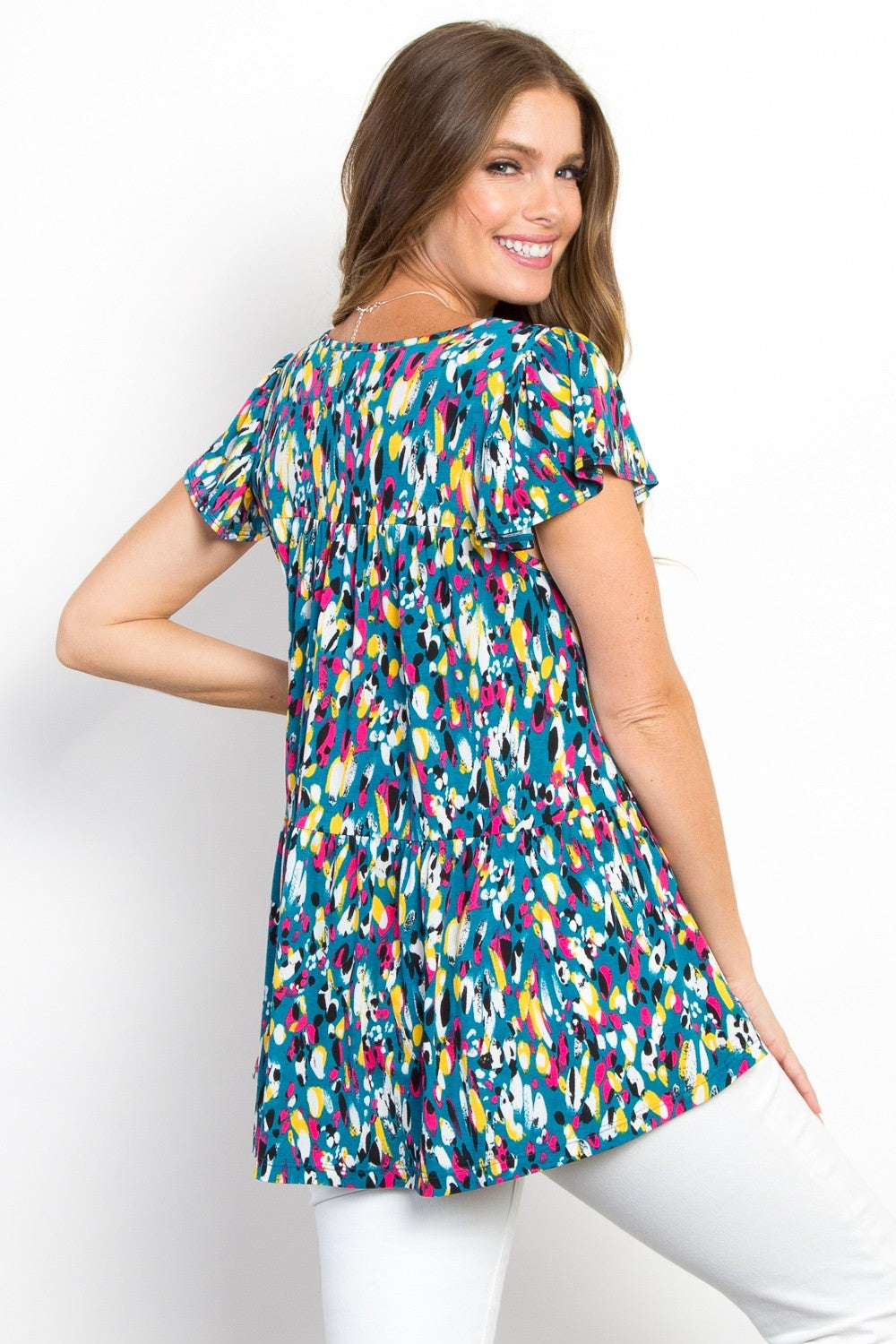 Be Stage Printed Ruffle Sleeve Top Be Stage Printed Ruffle Sleeve Top - TopFashionHQ