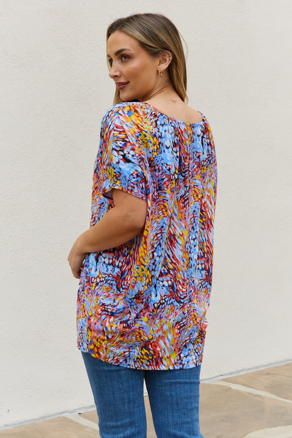 Be Stage Full Size Printed Dolman Flowy Top Be Stage Full Size Printed Dolman Flowy Top - TopFashionHQ