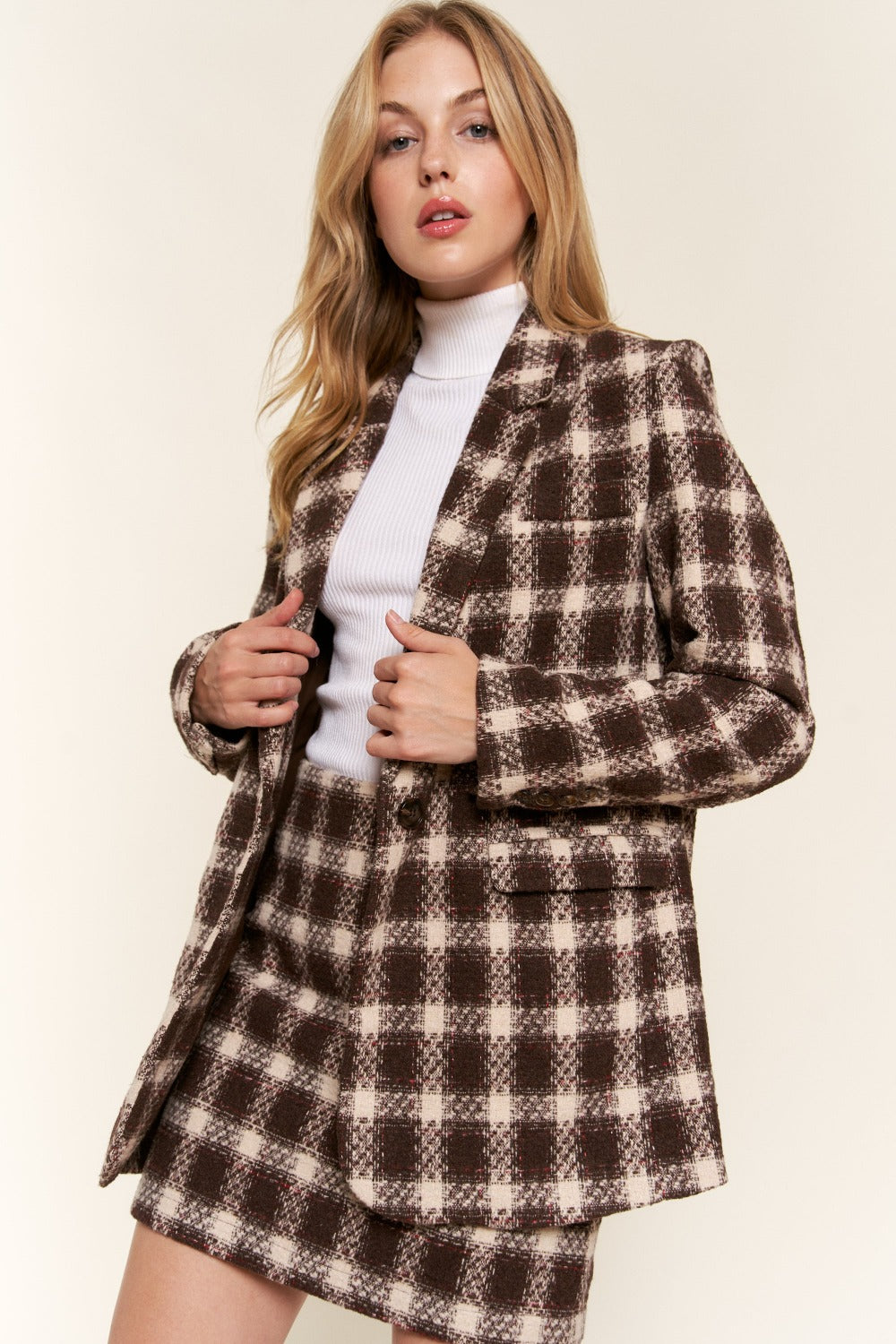 And The Why Full Size Plaid Brushed One Button Blazer And The Why Full Size Plaid Brushed One Button Blazer - TopFashionHQ
