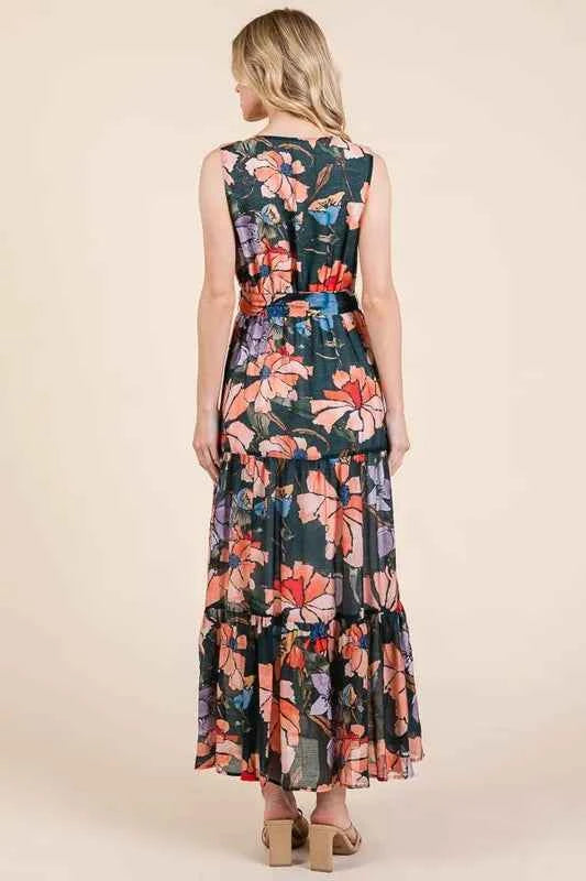 Lime 'N' Chili Floral Print Sleeveless Tie Waist Maxi Dress Lime 'N' Chili Floral Print Sleeveless Tie Waist Maxi Dress