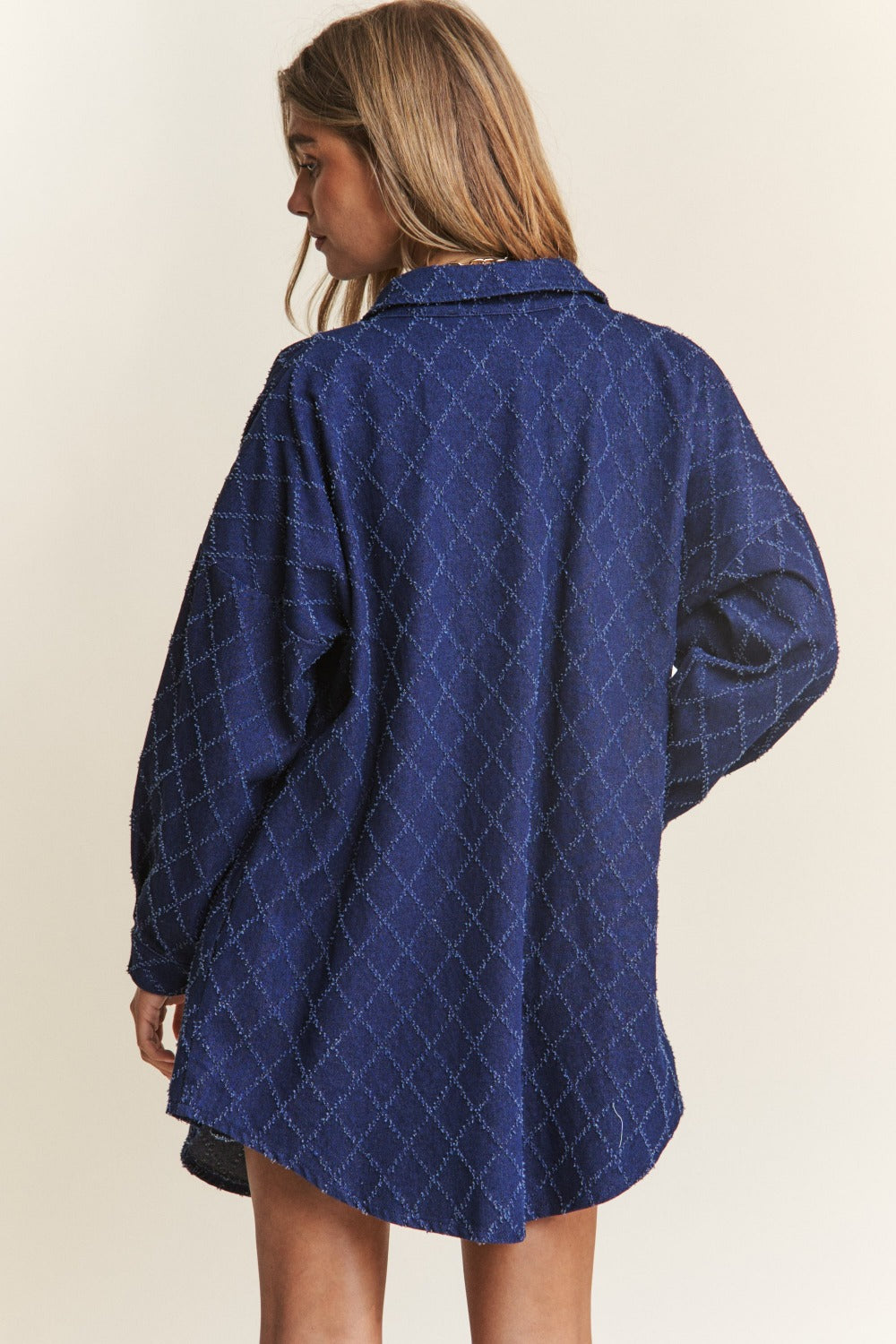 J.NNA Rhombus Stitched Button Up Denim Shacket J.NNA Rhombus Stitched Button Up Denim Shacket