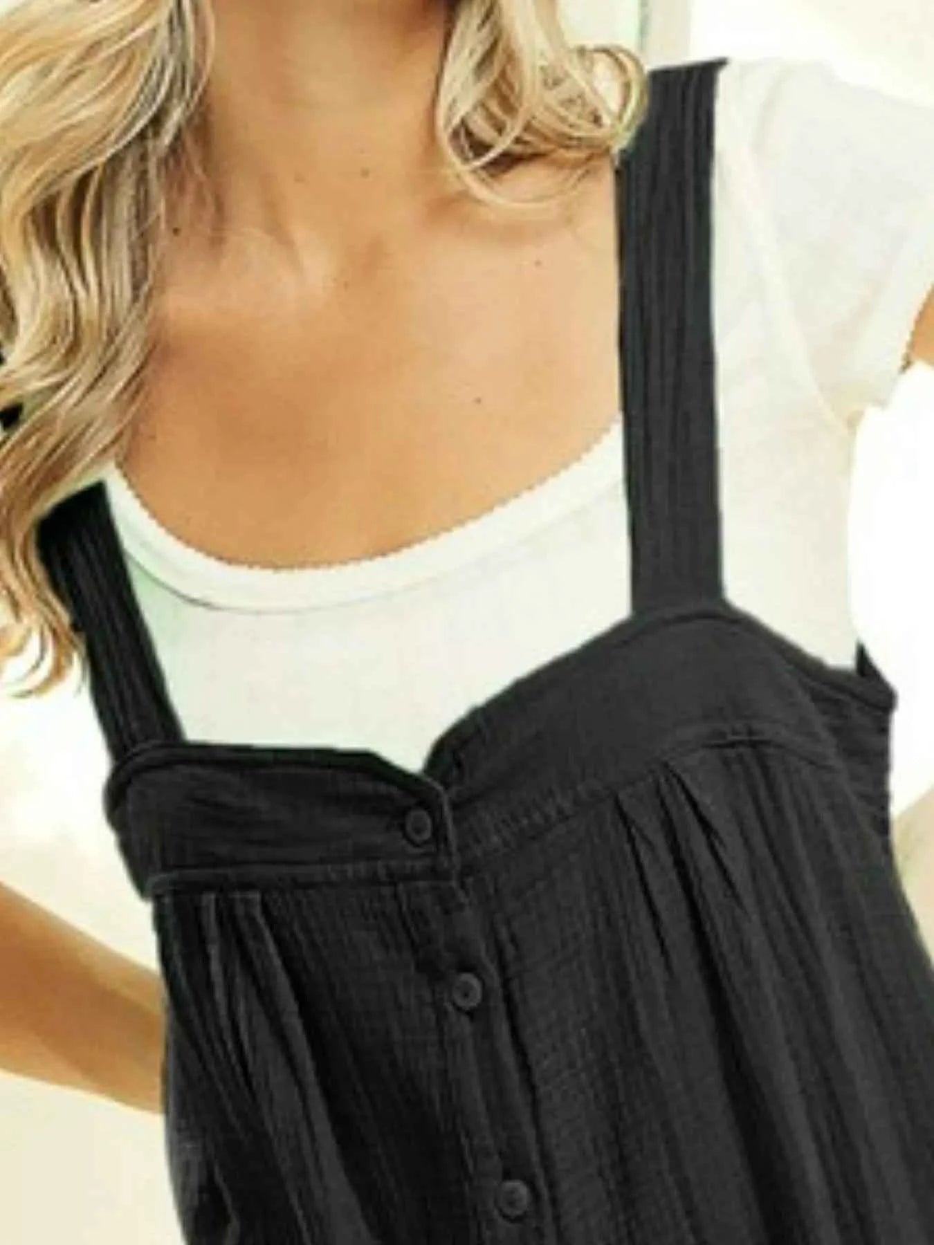 BiBi Gauze Buttoned Up Overall Jumpsuit with Pockets BiBi Gauze Buttoned Up Overall Jumpsuit with Pockets