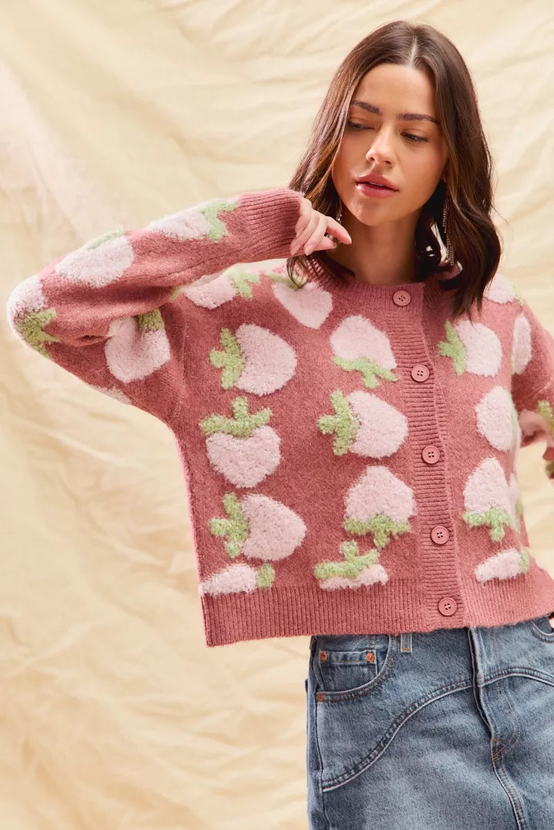 SO ME Strawberry Fruit All Over Button Sweater Cardigan 00f227de3b1f4f3595c6d180321b335e-Max-Origin