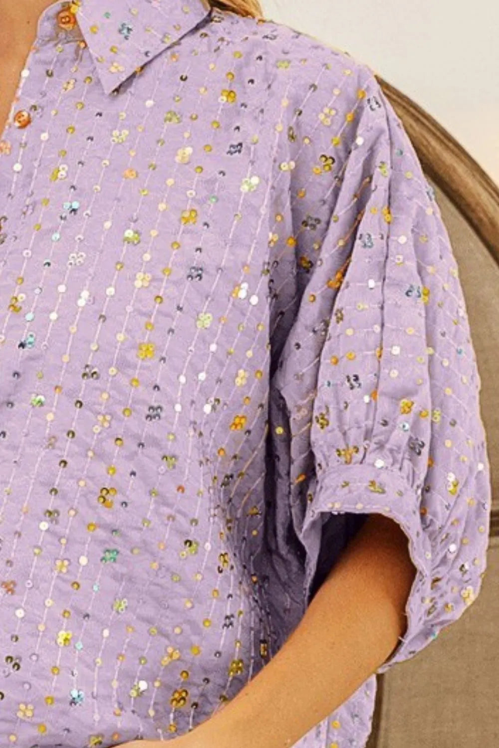 BiBi Sequin Striped Short Dolman Sleeve Blouse 015e3008-e921-4c0f-a84a-4dbf80e46465-Max-Origin