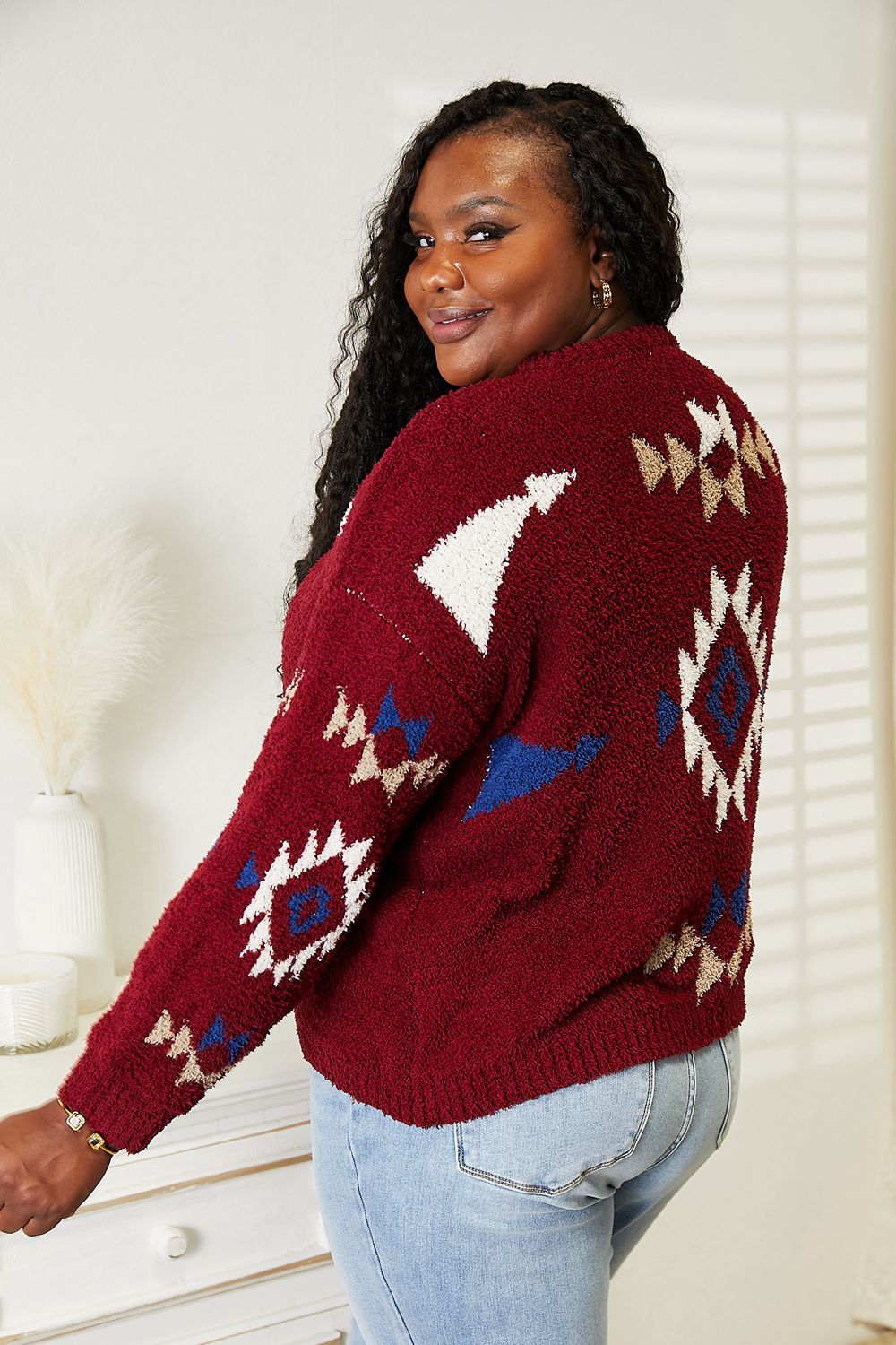 HEYSON Full Size Aztec Soft Fuzzy Sweater HEYSON Full Size Aztec Soft Fuzzy Sweater - TopFashionHQ