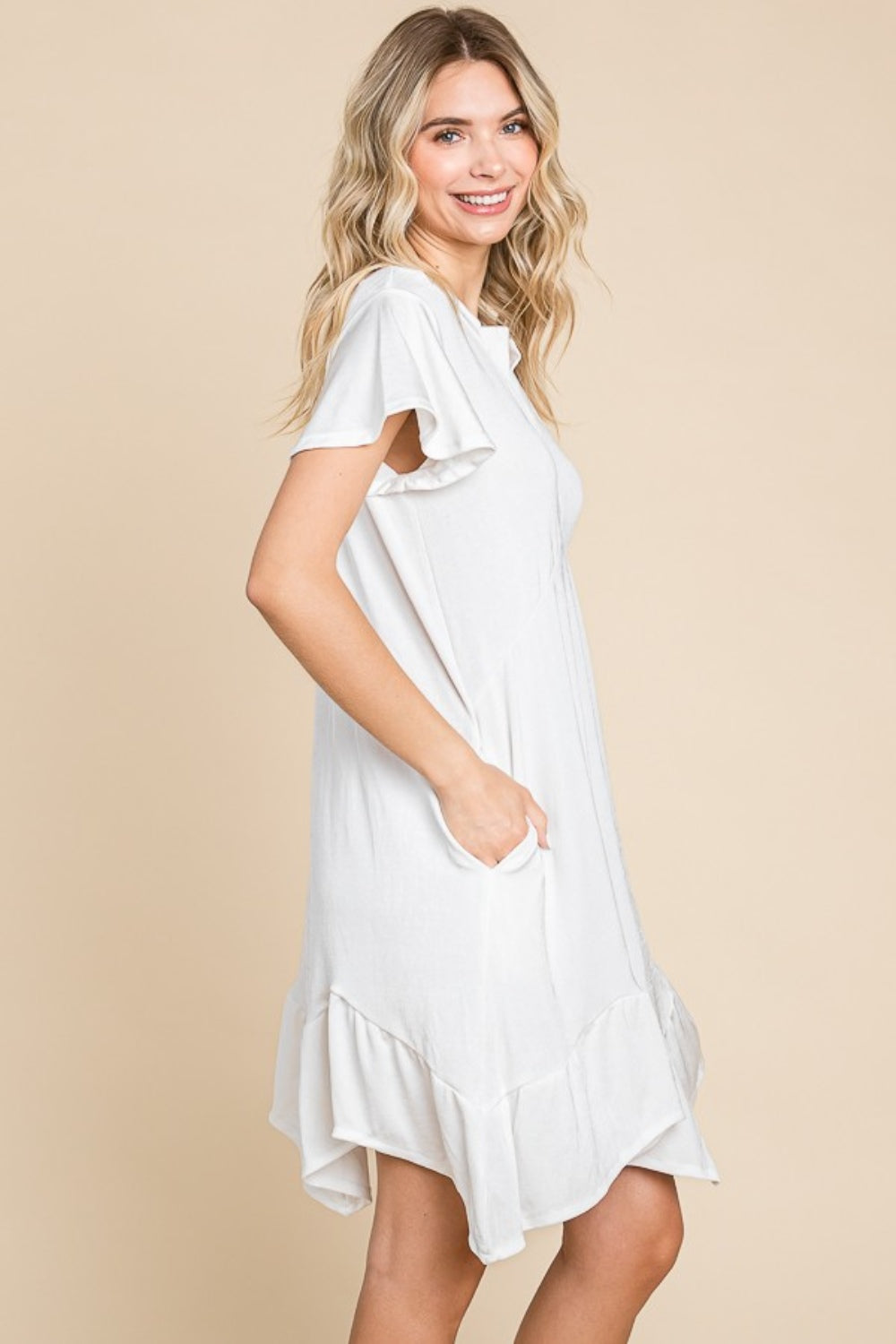 Culture Code Full Size Short Sleeve Ruffled Asymmetric Hem Dress Culture Code Full Size Short Sleeve Ruffled Asymmetric Hem Dress - TopFashionHQ