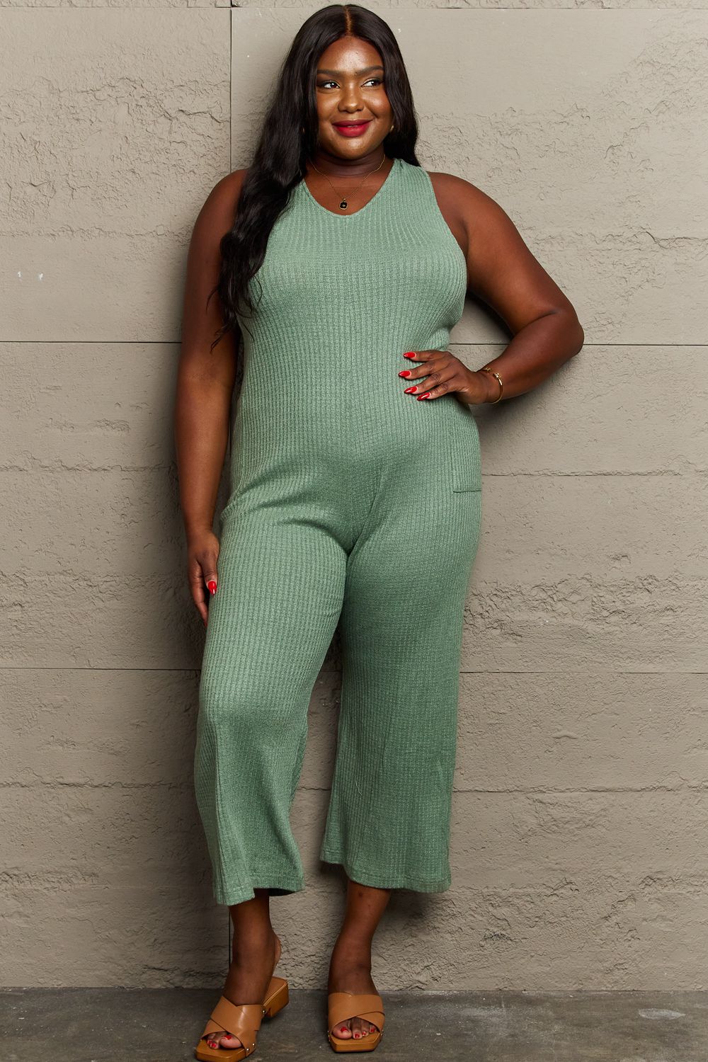 HEYSON Don't Get It Twisted Full Size Rib Knit Jumpsuit HEYSON Don't Get It Twisted Full Size Rib Knit Jumpsuit - TopFashionHQ