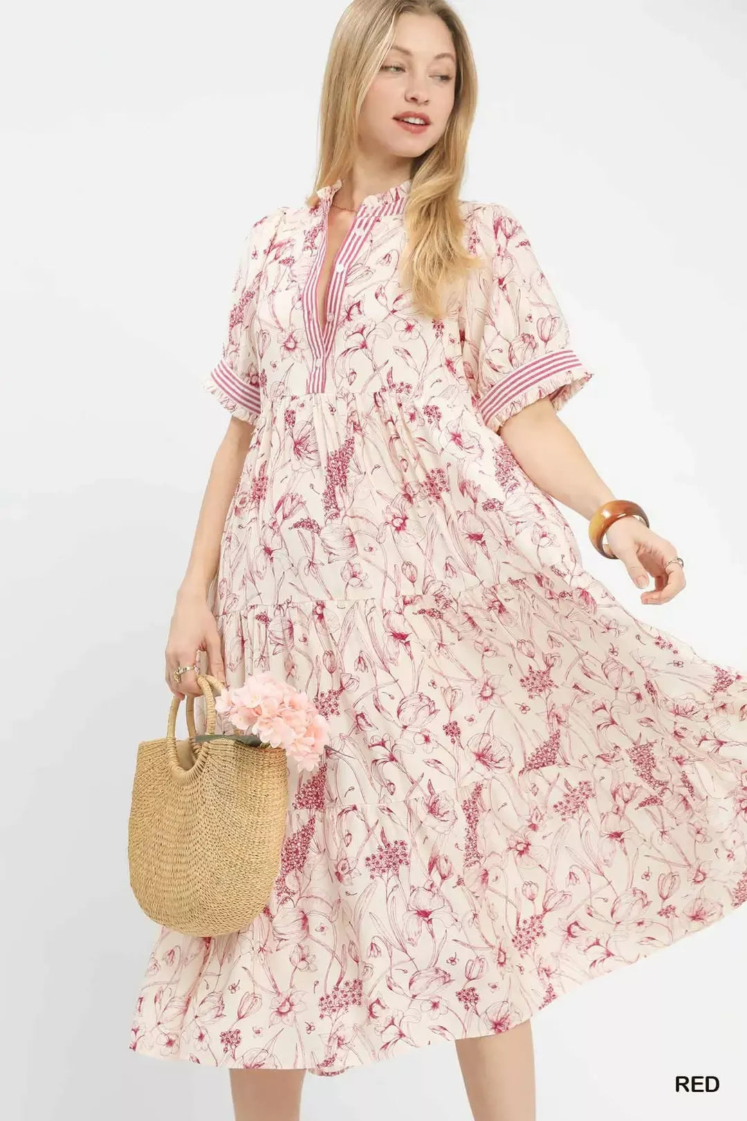 Umgee Floral Tiered Midi Dress with Ruffle Trim 01b02435-357e-49df-b45e-c322ac6953fb-Max-Origin