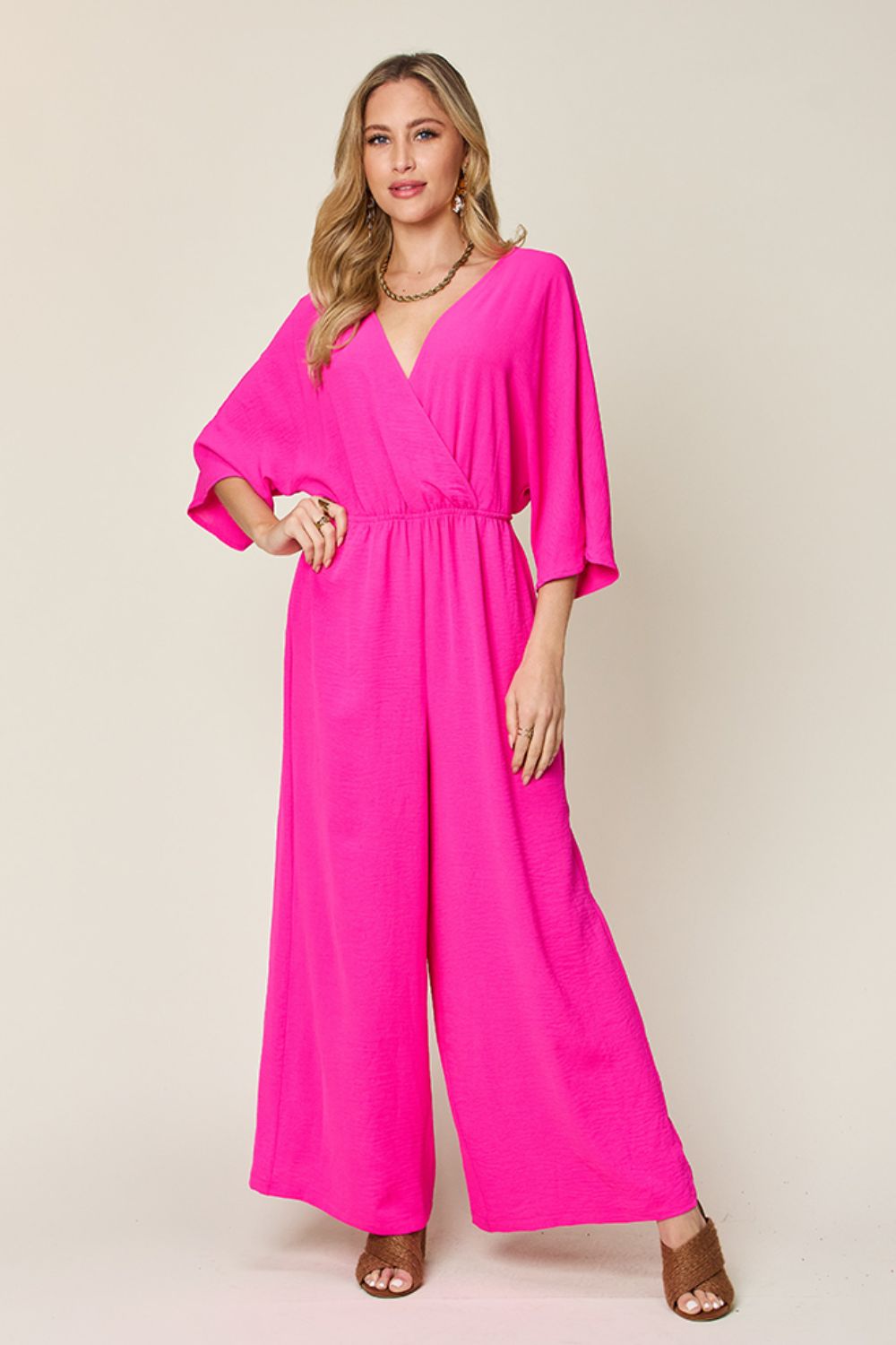 Double Take Full Size Surplice Wide Leg Jumpsuit with Pockets Double Take Full Size Surplice Wide Leg Jumpsuit with Pockets