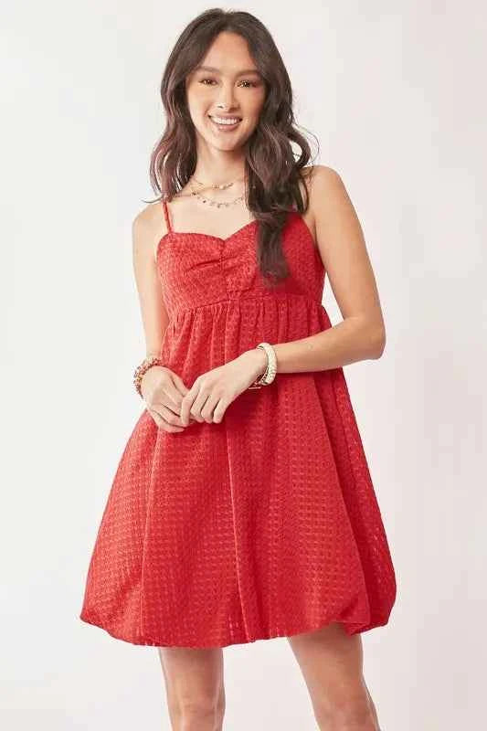 Davi & Dani Textured Sweetheart Neckline Bubble Hem Dress Davi & Dani Textured Sweetheart Neckline Bubble Hem Dress