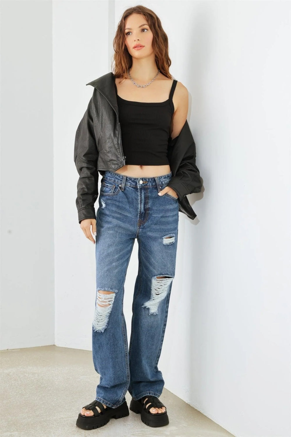 HAMMER COLLECTION Distressed High Waist Jeans HAMMER COLLECTION Distressed High Waist Jeans - TopFashionHQ