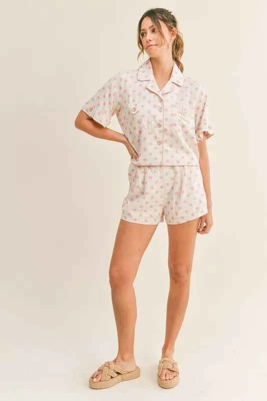 MABLE Polka Dot Collar Crop Top and Short Lounge Set MABLE Polka Dot Collar Crop Top and Short Lounge Set