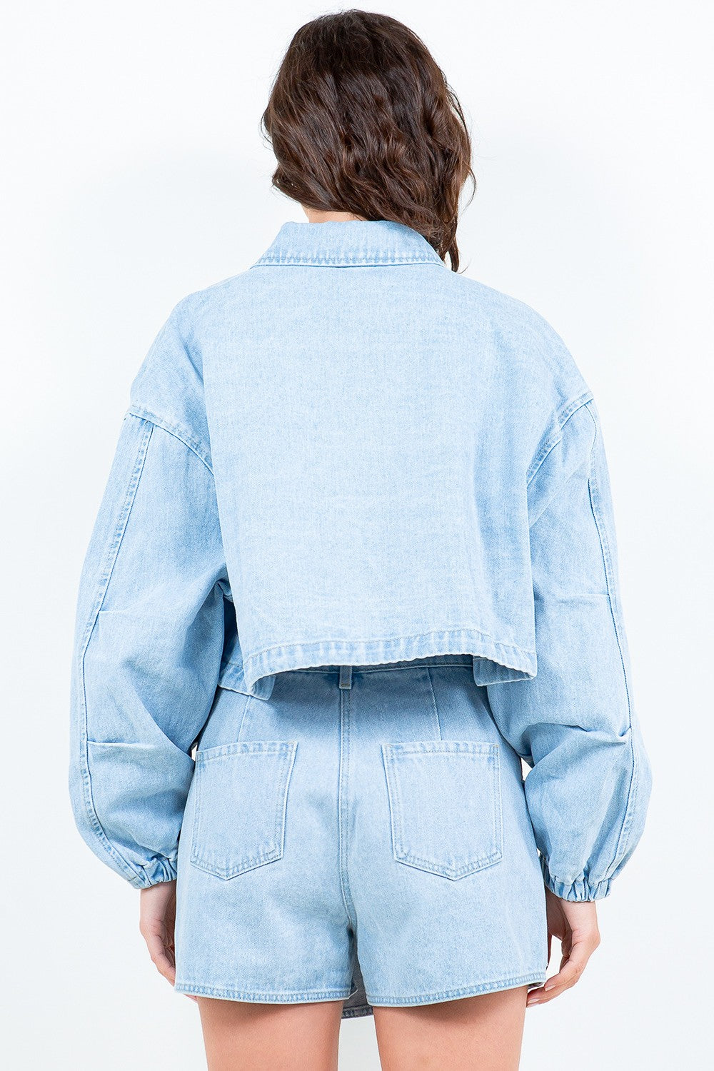 American Bazi Drawstring Waist Crop Denim Jacket American Bazi Drawstring Waist Crop Denim Jacket
