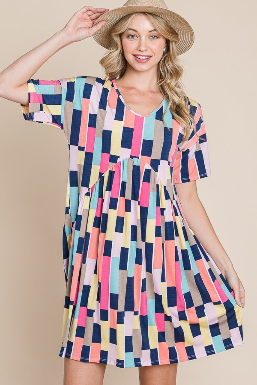 BOMBOM Ruched Color Block Short Sleeve Mini Dress BOMBOM Ruched Color Block Short Sleeve Mini Dress - TopFashionHQ