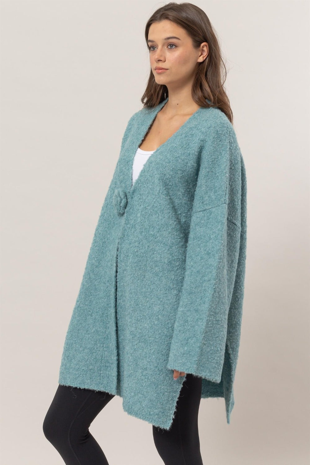 HYFVE Front Rosette Longline Slit Sweater Cardigan HYFVE Front Rosette Longline Slit Sweater Cardigan