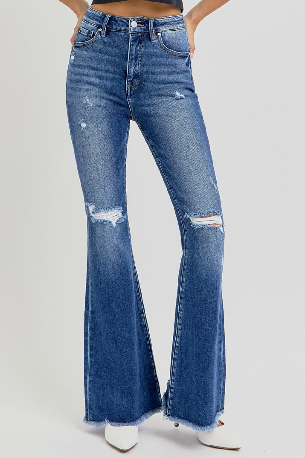 RISEN Full Size High Rise Distressed Raw Hem Flare Jeans RISEN Full Size High Rise Distressed Raw Hem Flare Jeans