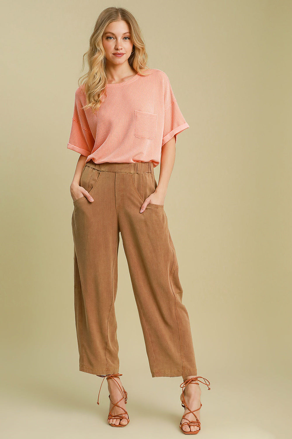 Umgee Elastic Waist Baggy Fit Pants with Pockets Umgee Elastic Waist Baggy Fit Pants with Pockets - TopFashionHQ