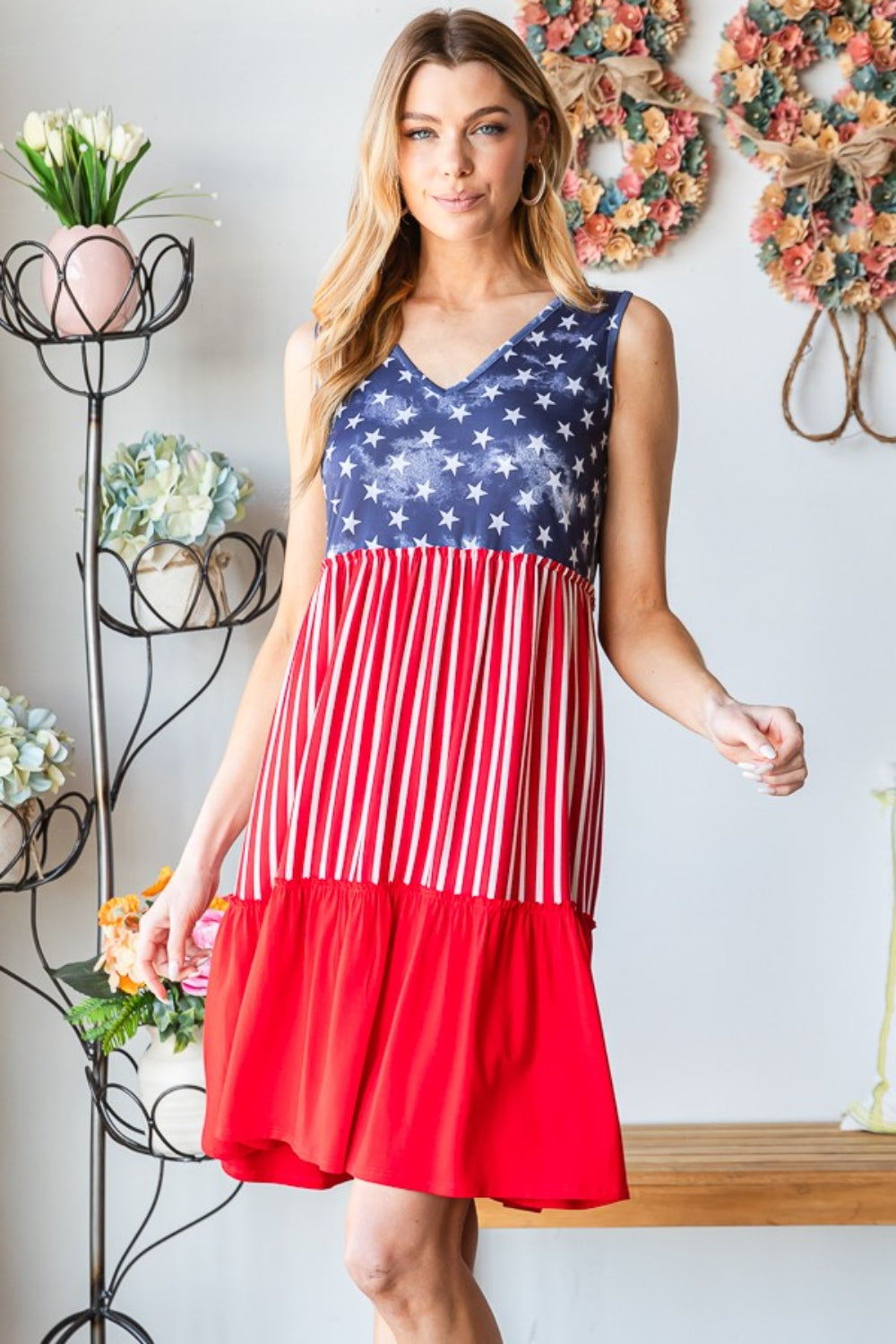 Heimish Full Size US Flag Theme Contrast Tank Dress Heimish Full Size US Flag Theme Contrast Tank Dress - TopFashionHQ