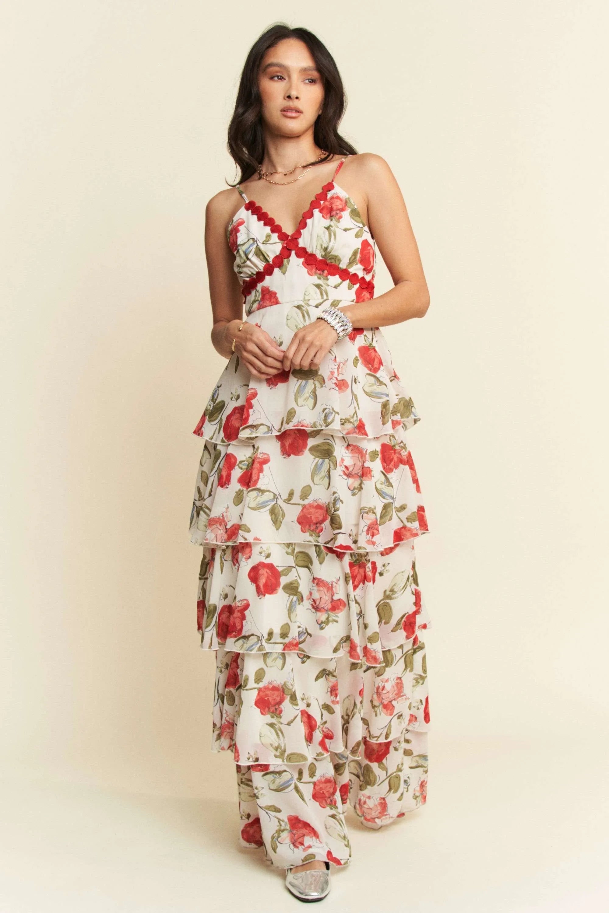 Davi & Dani Contrast Ring Lace Layered Ruffle Maxi Cami Dress 031af10f82ce481da0e90208389843d4-Max-Origin