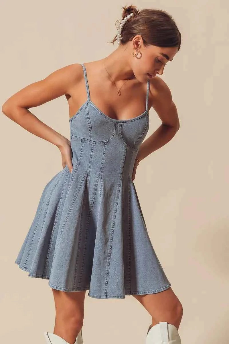 SO ME A Line Fit and Flare Denim Mini Dress SO ME A Line Fit and Flare Denim Mini Dress