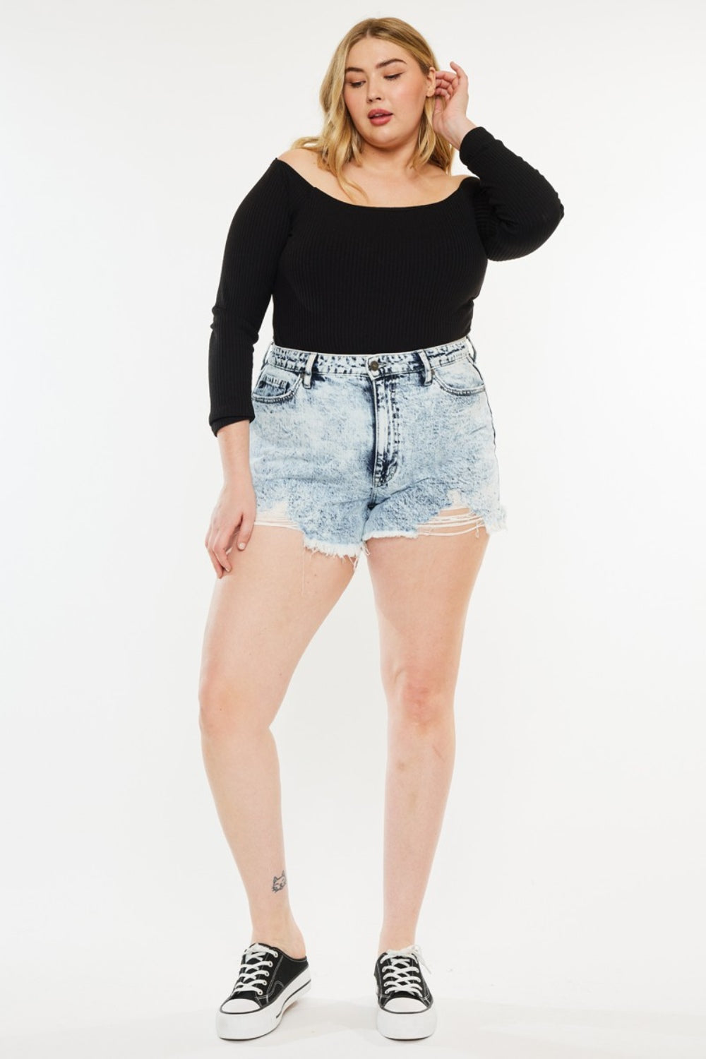 Kancan Full Size Distressed High Waist Denim Shorts Kancan Full Size Distressed High Waist Denim Shorts - TopFashionHQ