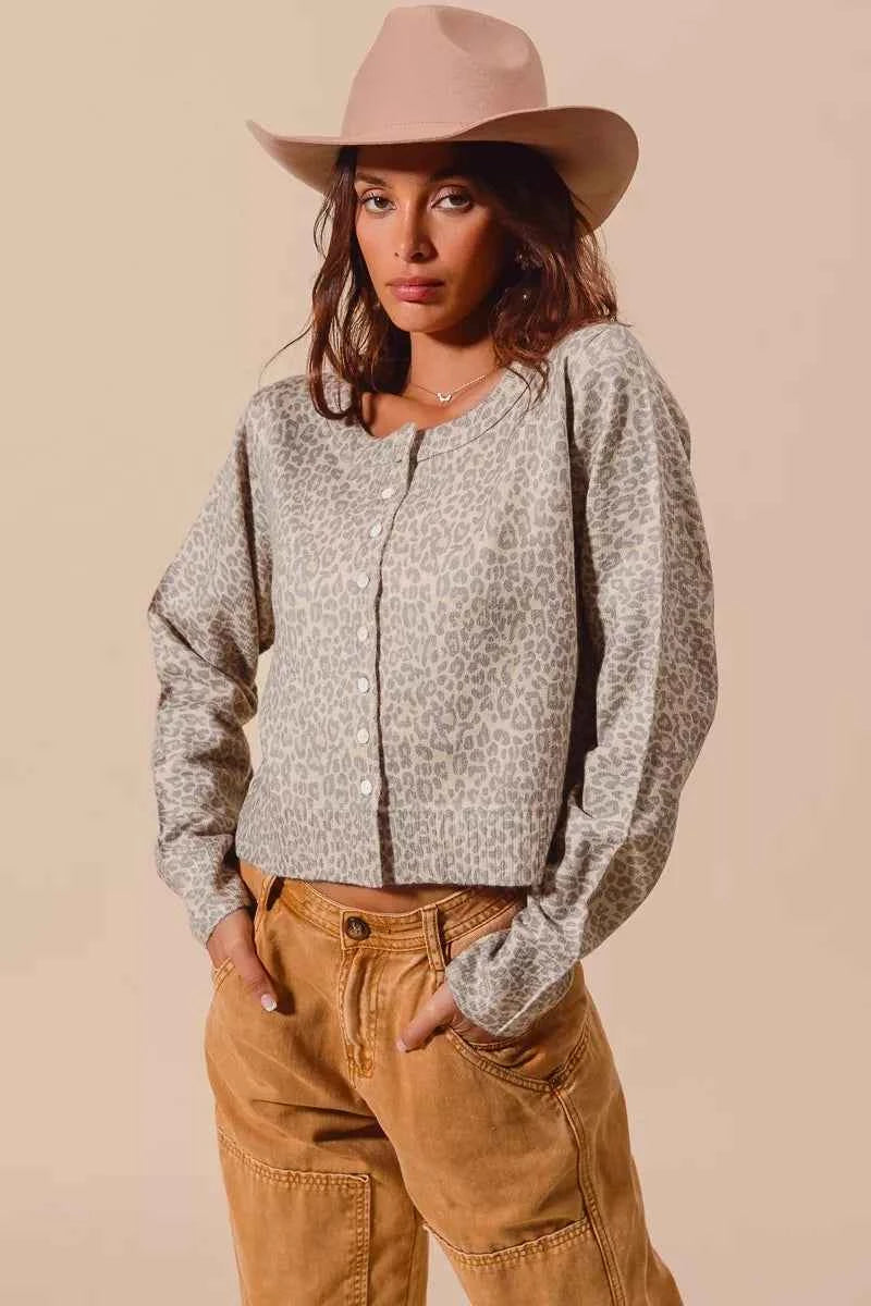 SO ME Two Tone Leopard Vintage Print Button Up Cardigan SO ME Two Tone Leopard Vintage Print Button Up Cardigan