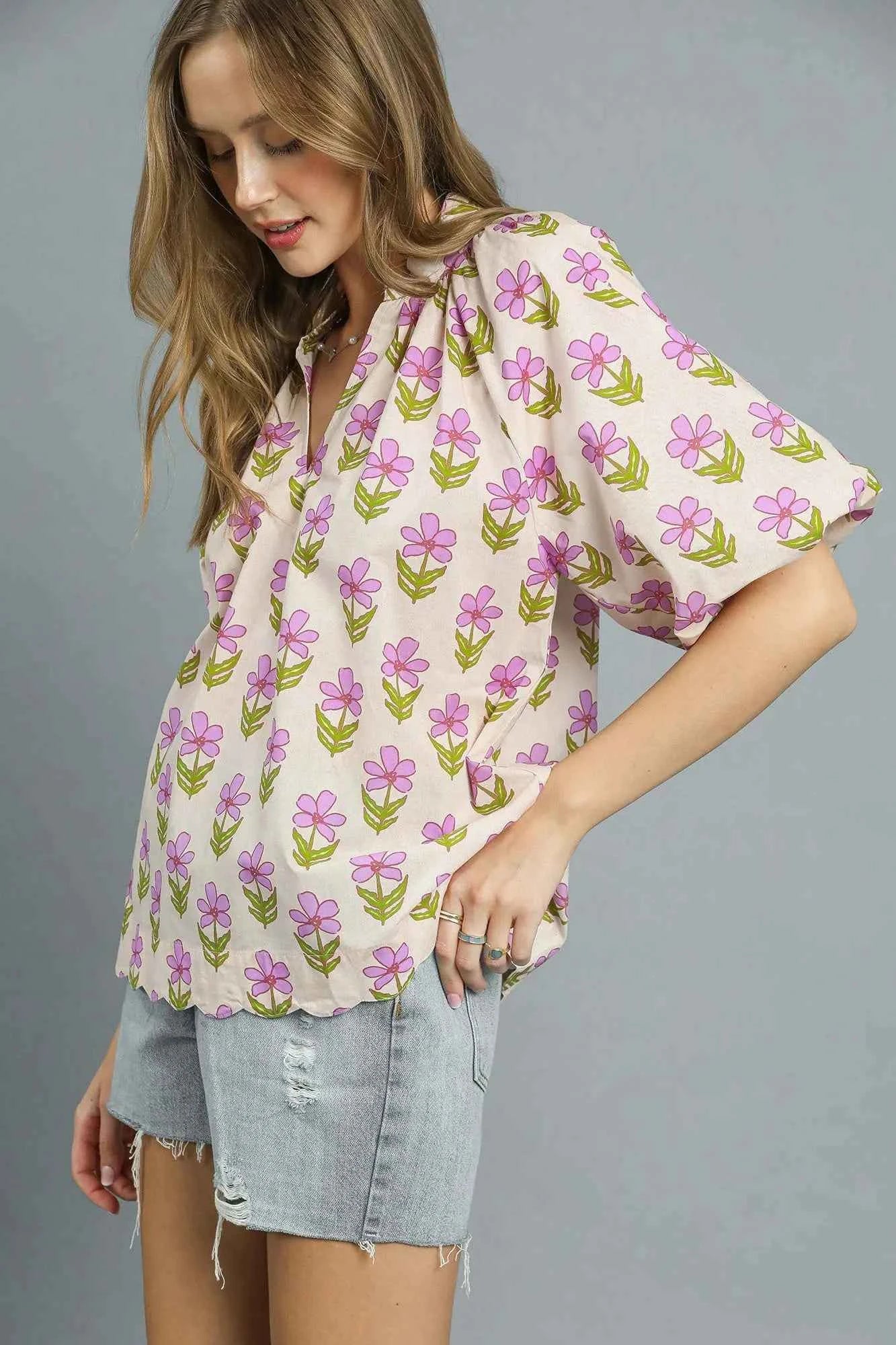 Umgee Floral Print Puff Sleeve Blouse Umgee Floral Print Puff Sleeve Blouse