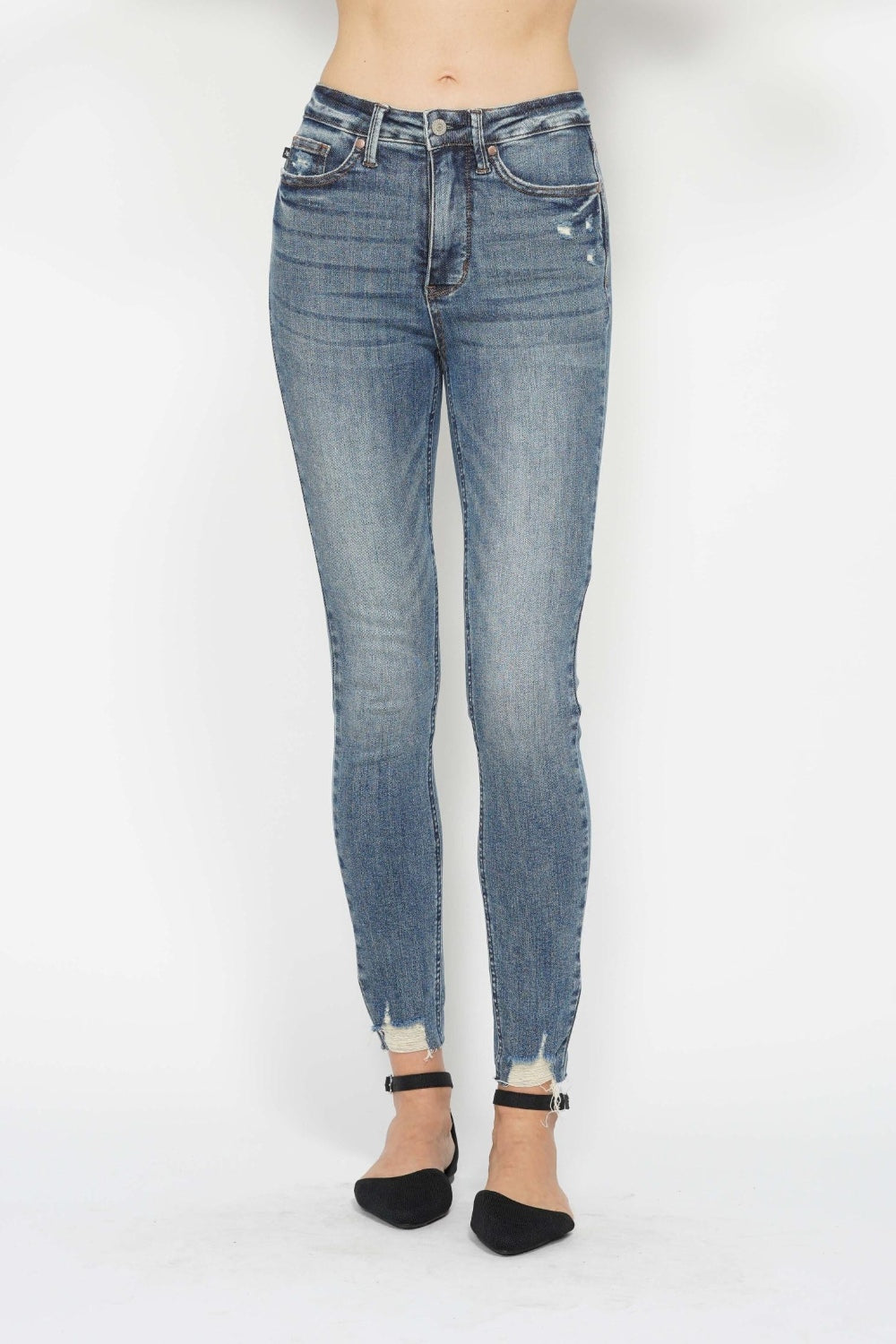 Judy Blue Full Size Tummy Control Vintage Wash Hem Destroy Skinny Jeans Judy Blue Full Size Tummy Control Vintage Wash Hem Destroy Skinny Jeans - TopFashionHQ