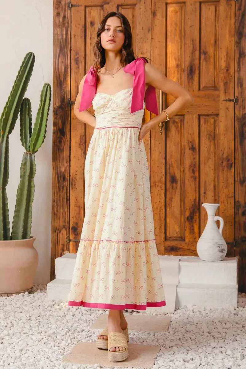SO ME Ribbon Flowy Maxi Dress with Contrast Trim SO ME Ribbon Flowy Maxi Dress with Contrast Trim