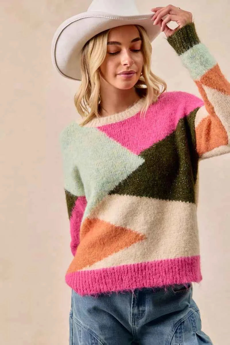BiBi Multi Color Block Sweater Top BiBi Multi Color Block Sweater Top