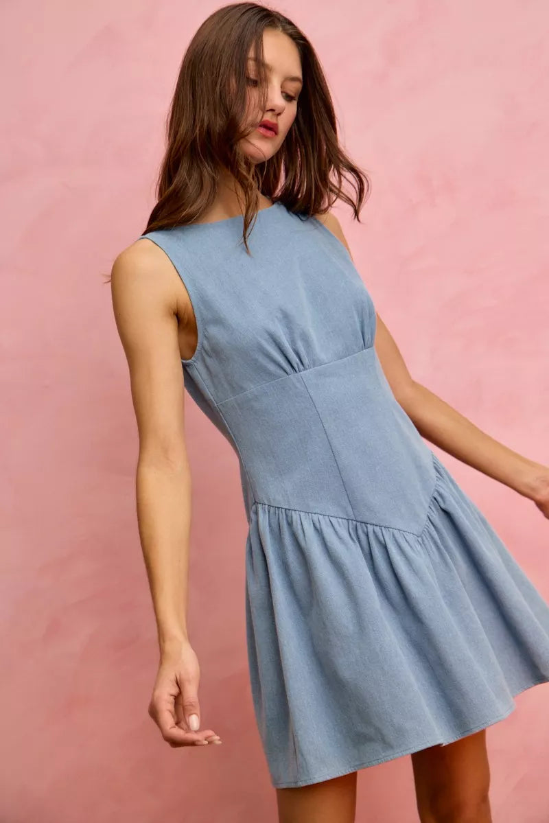 SO ME Fit And Flare Sleeveless Denim Mini Dress 0416a86d60304ce5a1a4f0183248e4cf-Max-Origin