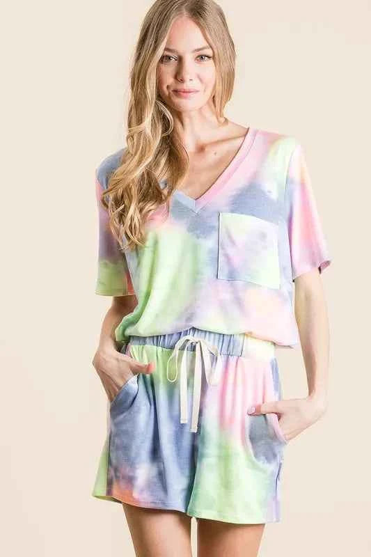 BiBi Tie Dye Casual Shorts with Twill Tape Drawstring BiBi Tie Dye Casual Shorts with Twill Tape Drawstring