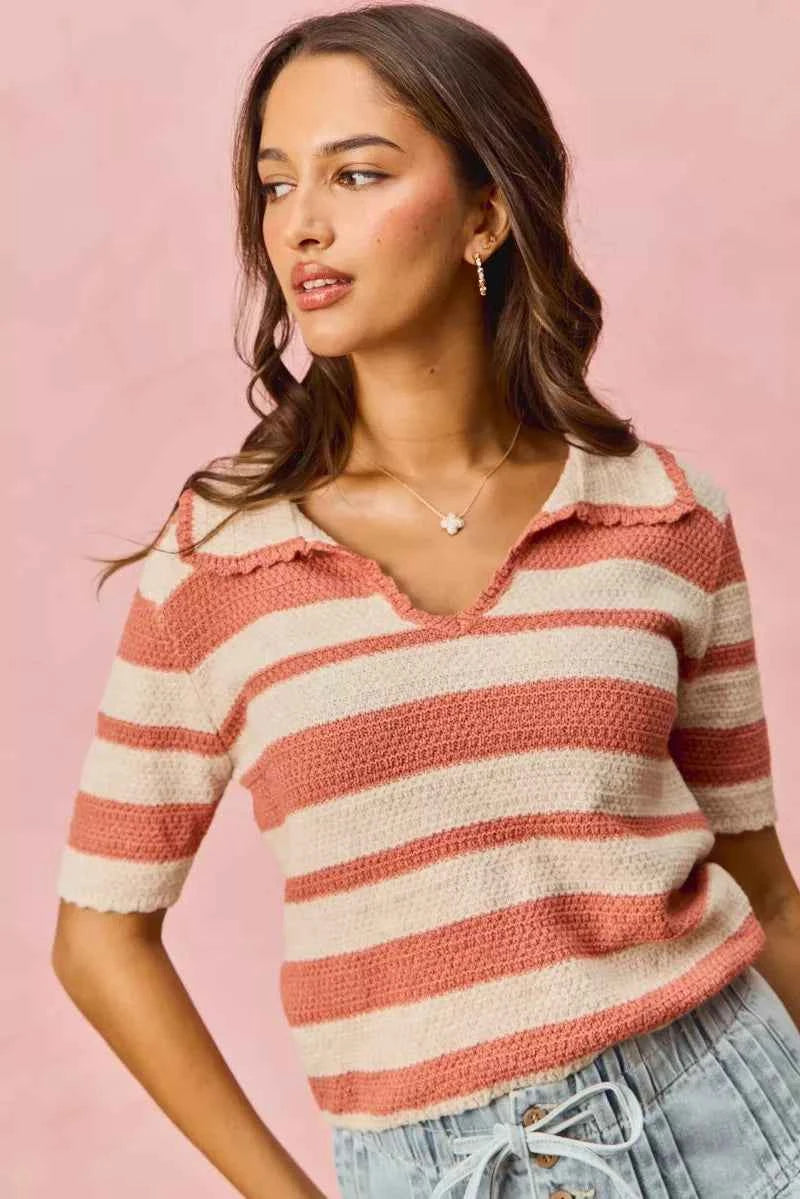 SO ME Stripe Short Sleeve Cropped Sweater SO ME Stripe Short Sleeve Cropped Sweater