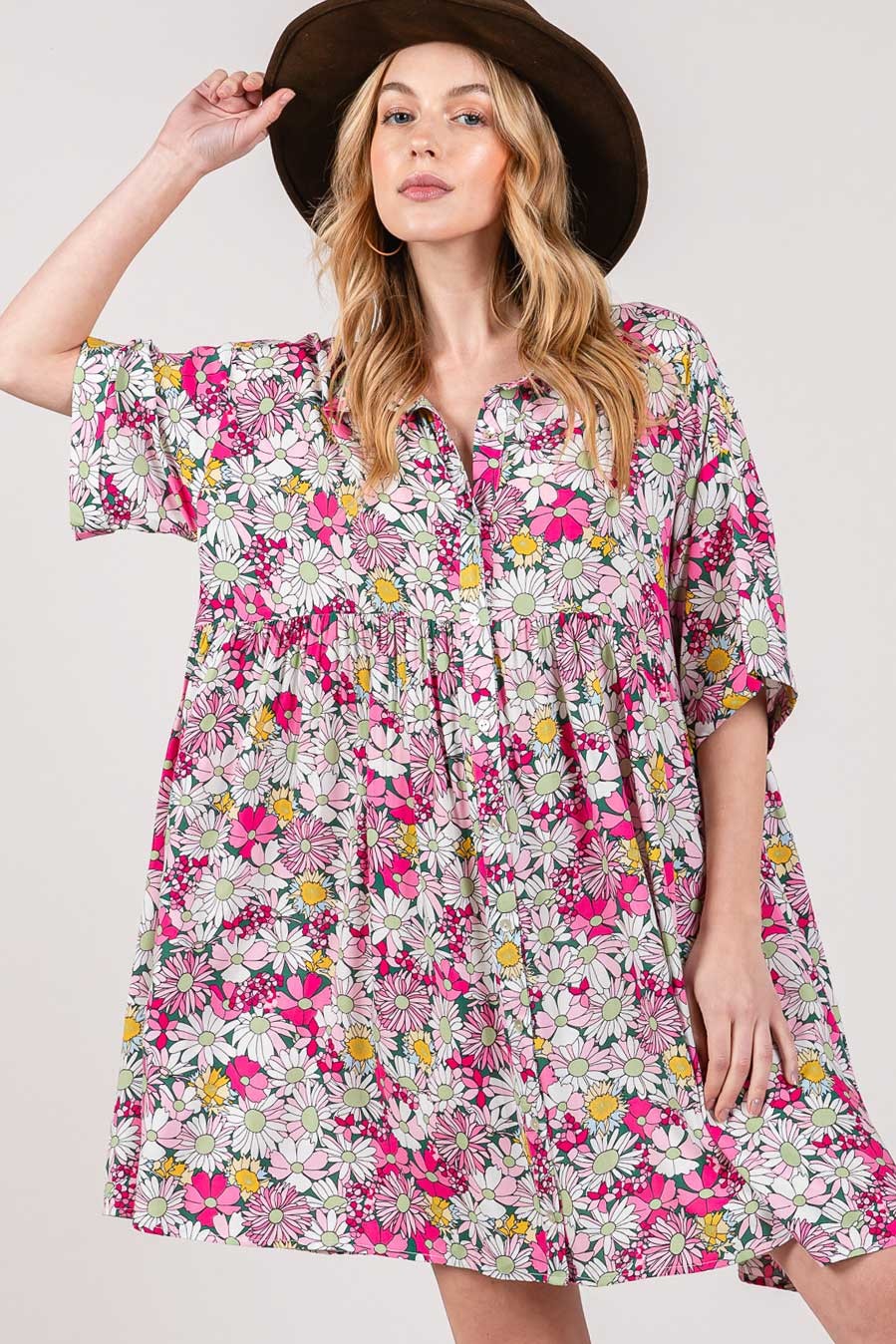 SAGE + FIG Floral Button Down Mini Shirt Dress SAGE + FIG Floral Button Down Mini Shirt Dress - TopFashionHQ