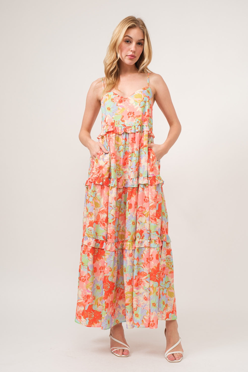 And The Why Floral Ruffled Tiered Maxi Cami Dress And The Why Floral Ruffled Tiered Maxi Cami Dress - TopFashionHQ