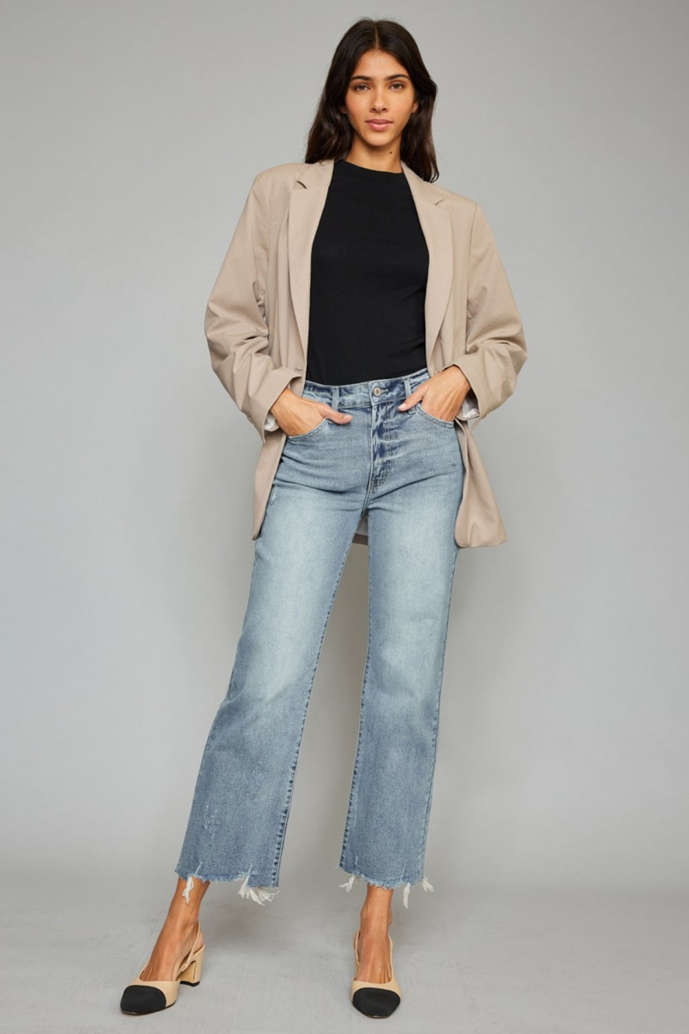 Kancan High Waist Raw Hem Cropped Wide Leg Jeans Kancan High Waist Raw Hem Cropped Wide Leg Jeans - TopFashionHQ