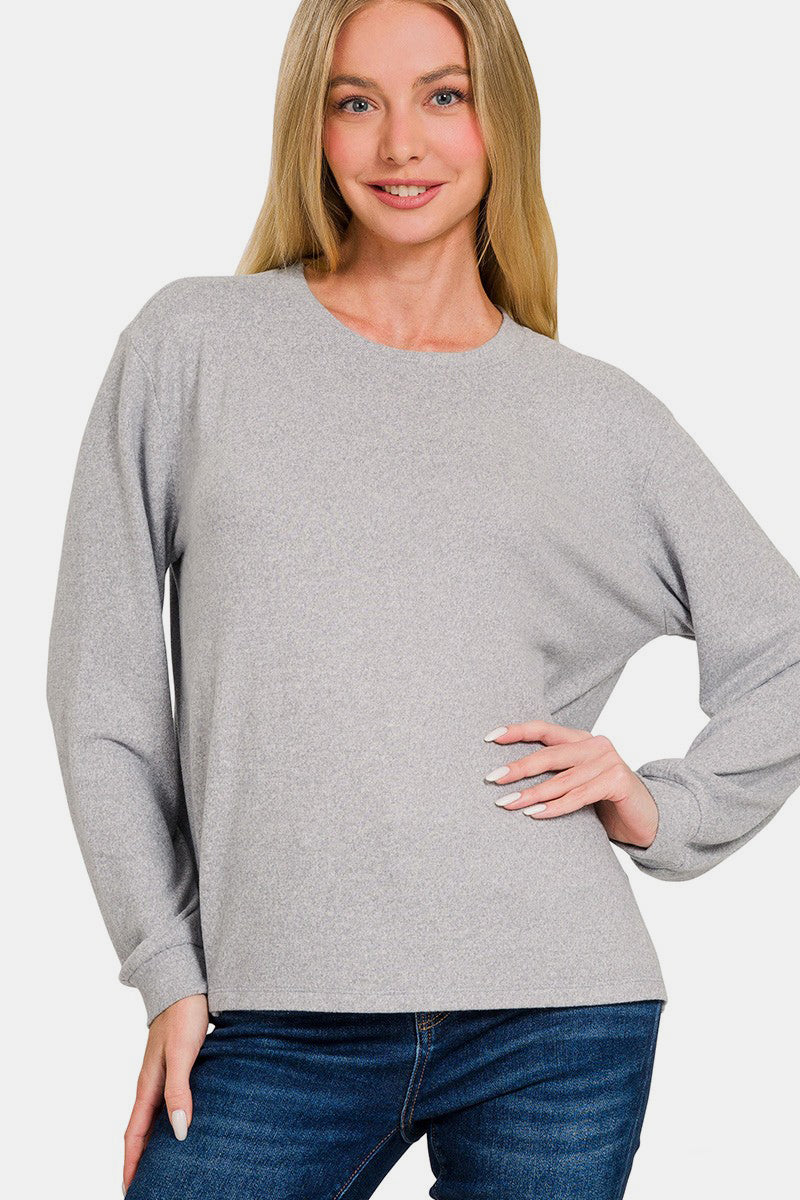 Zenana Hacci Round Neck Long Sleeve T-Shirt Zenana Hacci Round Neck Long Sleeve T-Shirt