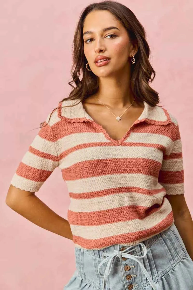 SO ME Stripe Short Sleeve Cropped Sweater SO ME Stripe Short Sleeve Cropped Sweater