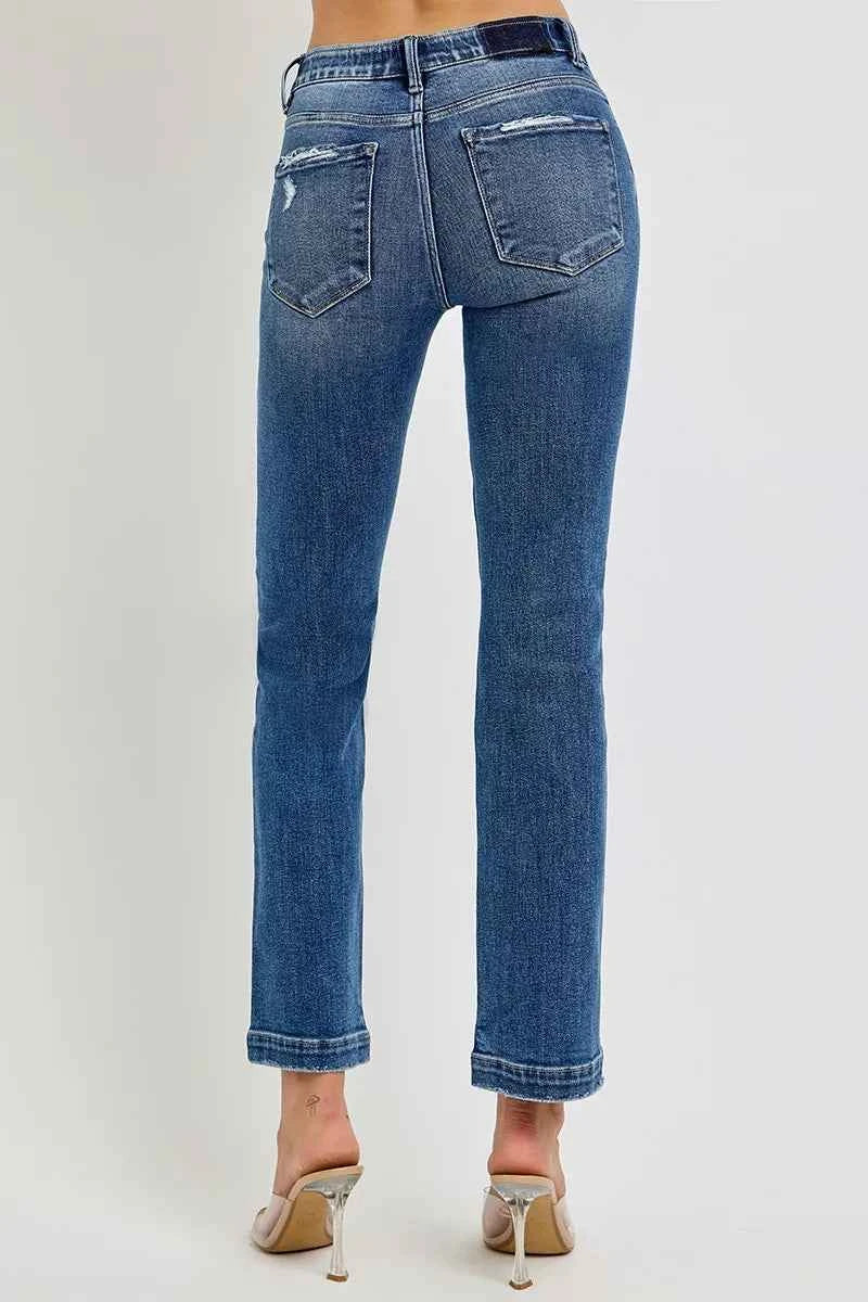 RISEN Full Size Tummy Control Elastic Band Mid Rise Straight Jeans Plus Size RISEN Full Size Tummy Control Elastic Band Mid Rise Straight Jeans Plus Size