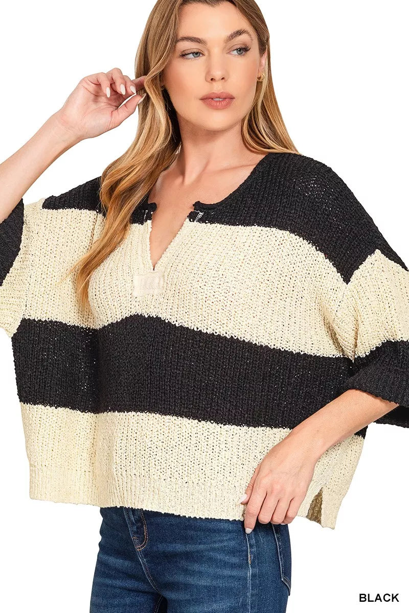 Zenana Split Neck Stripe Sweater 0532d63984224897af341537deeebd0c-Max-Origin