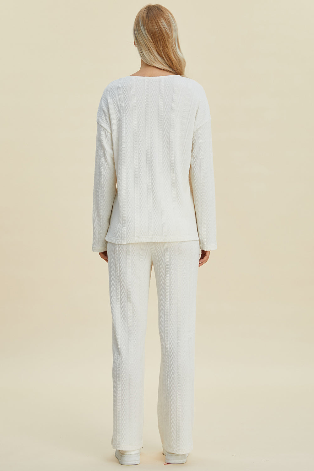 Double Take Full Size Cable-Knit Long Sleeve Top and Pants Set Double Take Full Size Cable-Knit Long Sleeve Top and Pants Set