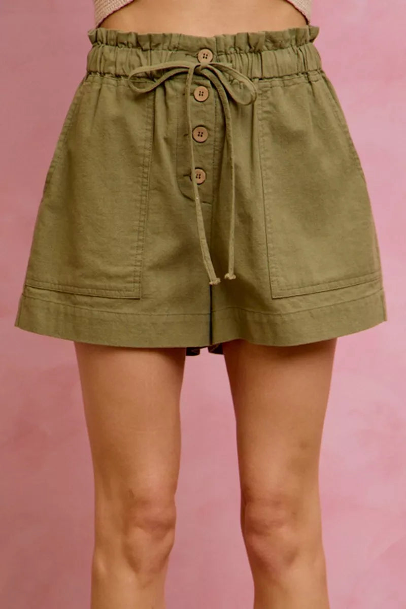 SO ME Paper Bag Patch Pocket Drawstring Twill Shorts 0581d4a904ac473ba3e0c93492af674e-Max-Origin