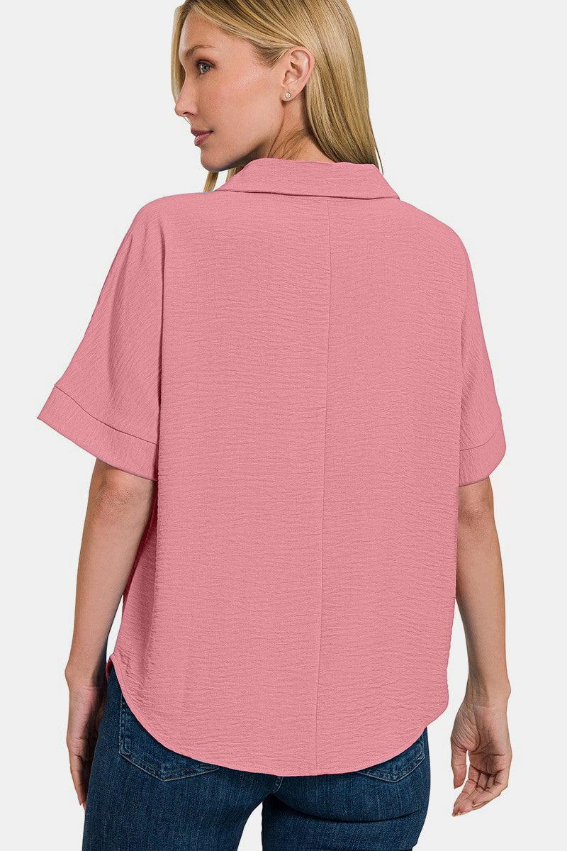 Zenana Texture Collared Neck Short Sleeve Top Zenana Texture Collared Neck Short Sleeve Top - TopFashionHQ