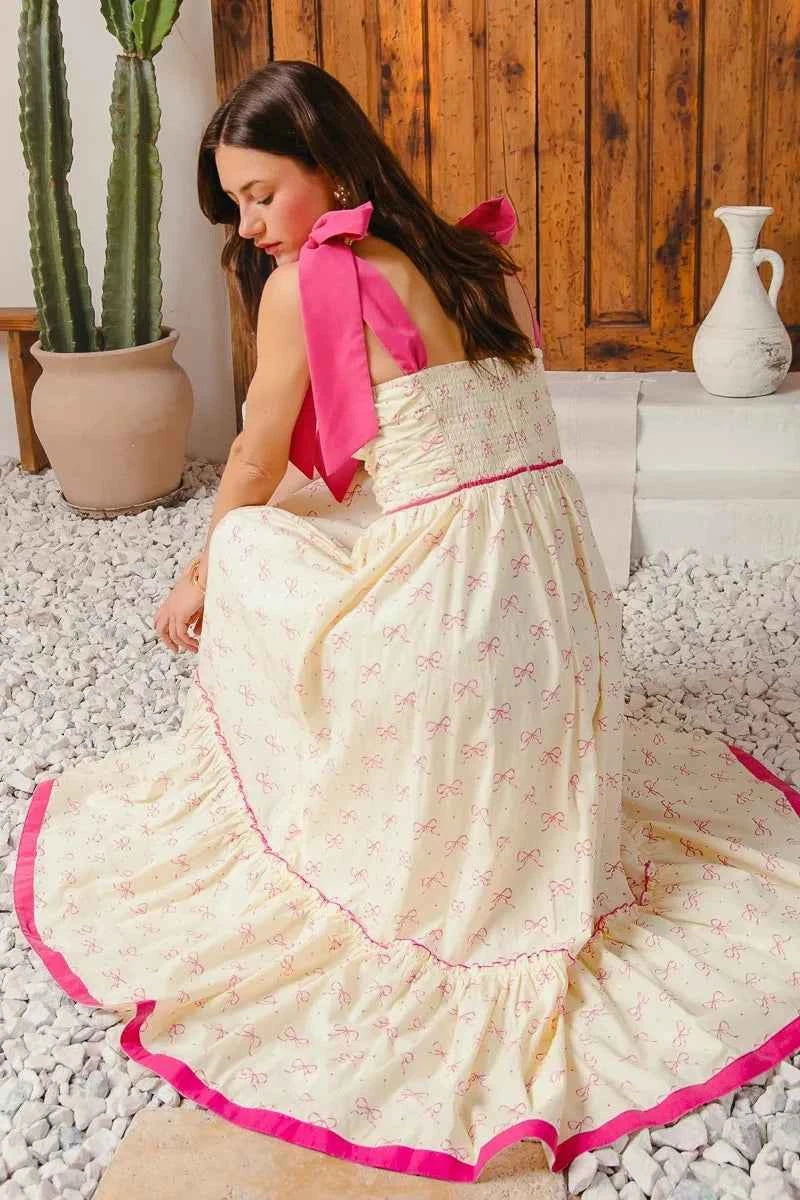 SO ME Ribbon Flowy Maxi Dress with Contrast Trim SO ME Ribbon Flowy Maxi Dress with Contrast Trim