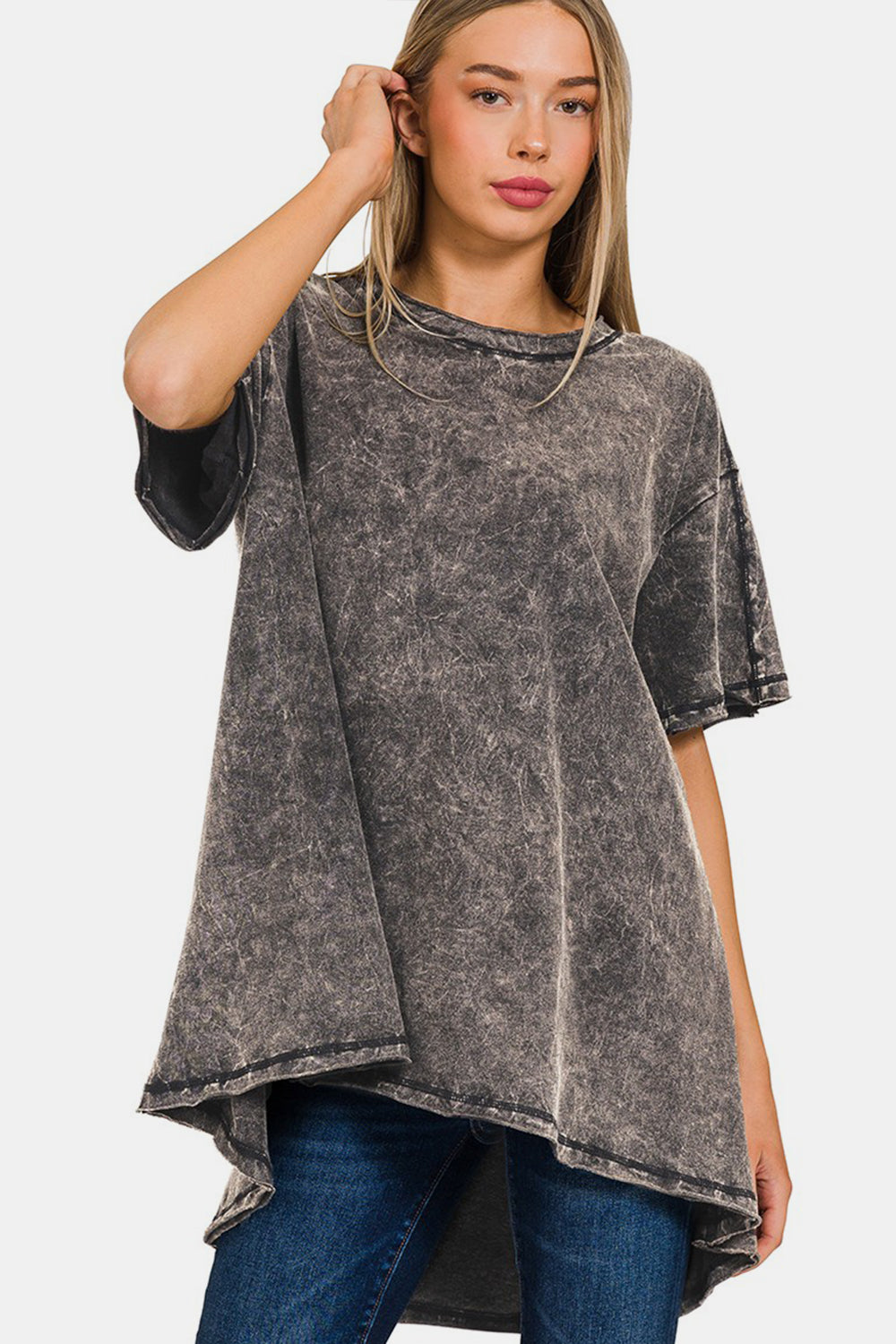 Zenana Round Neck Dropped Shoulder Blouse Zenana Round Neck Dropped Shoulder Blouse - TopFashionHQ