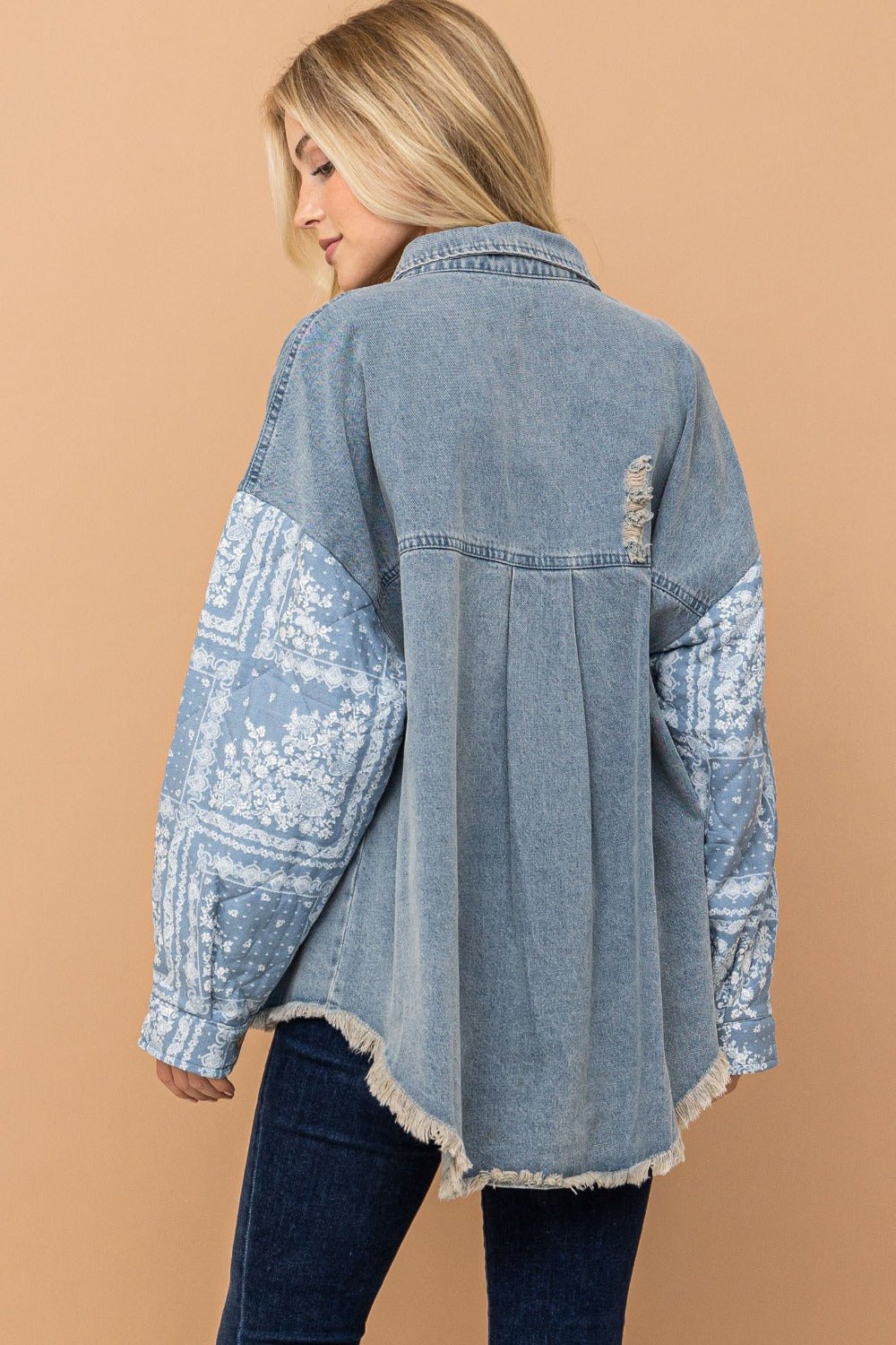 And The Why Full Size Paisley Print Quilted Sleeves Denim Jacket And The Why Full Size Paisley Print Quilted Sleeves Denim Jacket