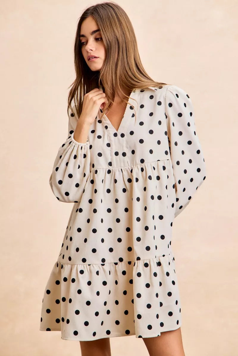 BiBi Polka Dot Corduroy Collared V Neck Dress 05f2dbb187a841578f96cea5b959a2b2-Max-Origin
