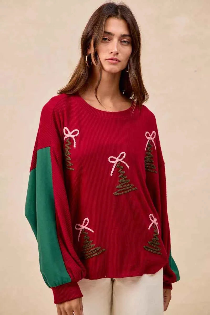 BiBi Christmas Theme Tree Embroidered Sweater BiBi Christmas Theme Tree Embroidered Sweater