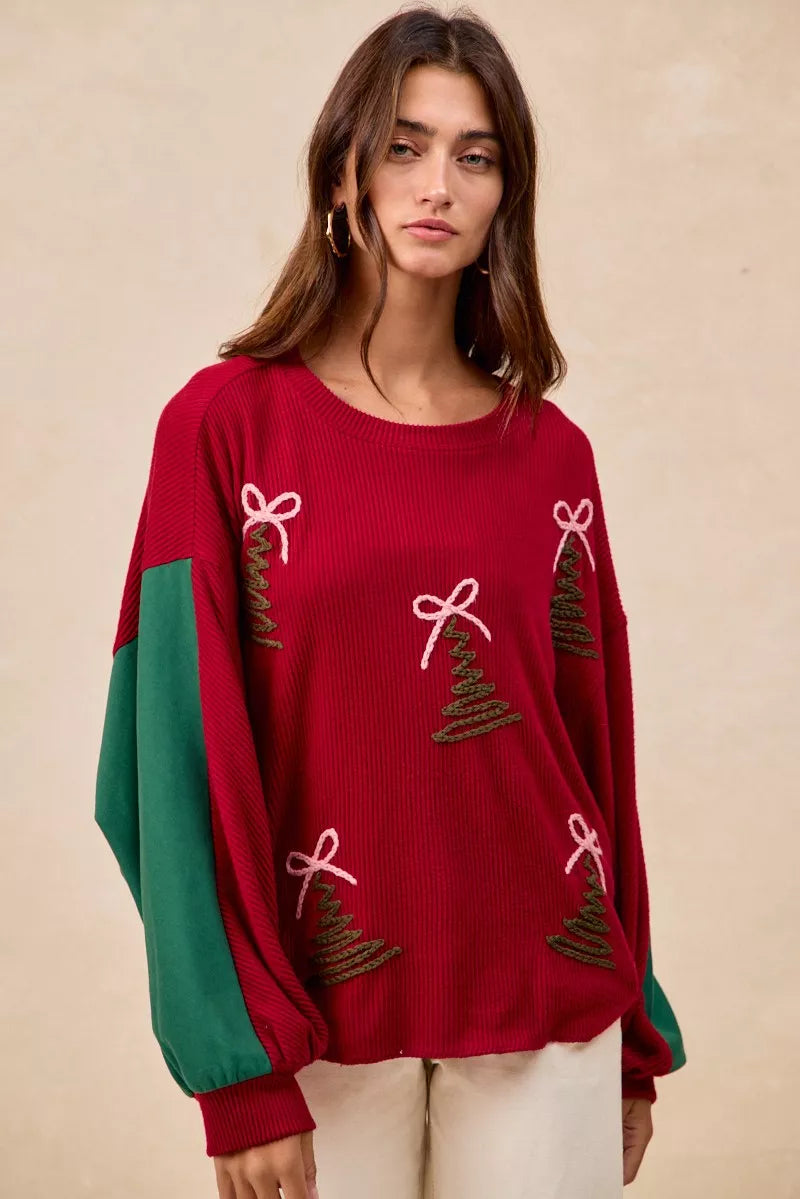 BiBi Christmas Theme Tree Embroidered Sweater 060c510e911e485d8abee3f1ba0af7bb-Max-Origin