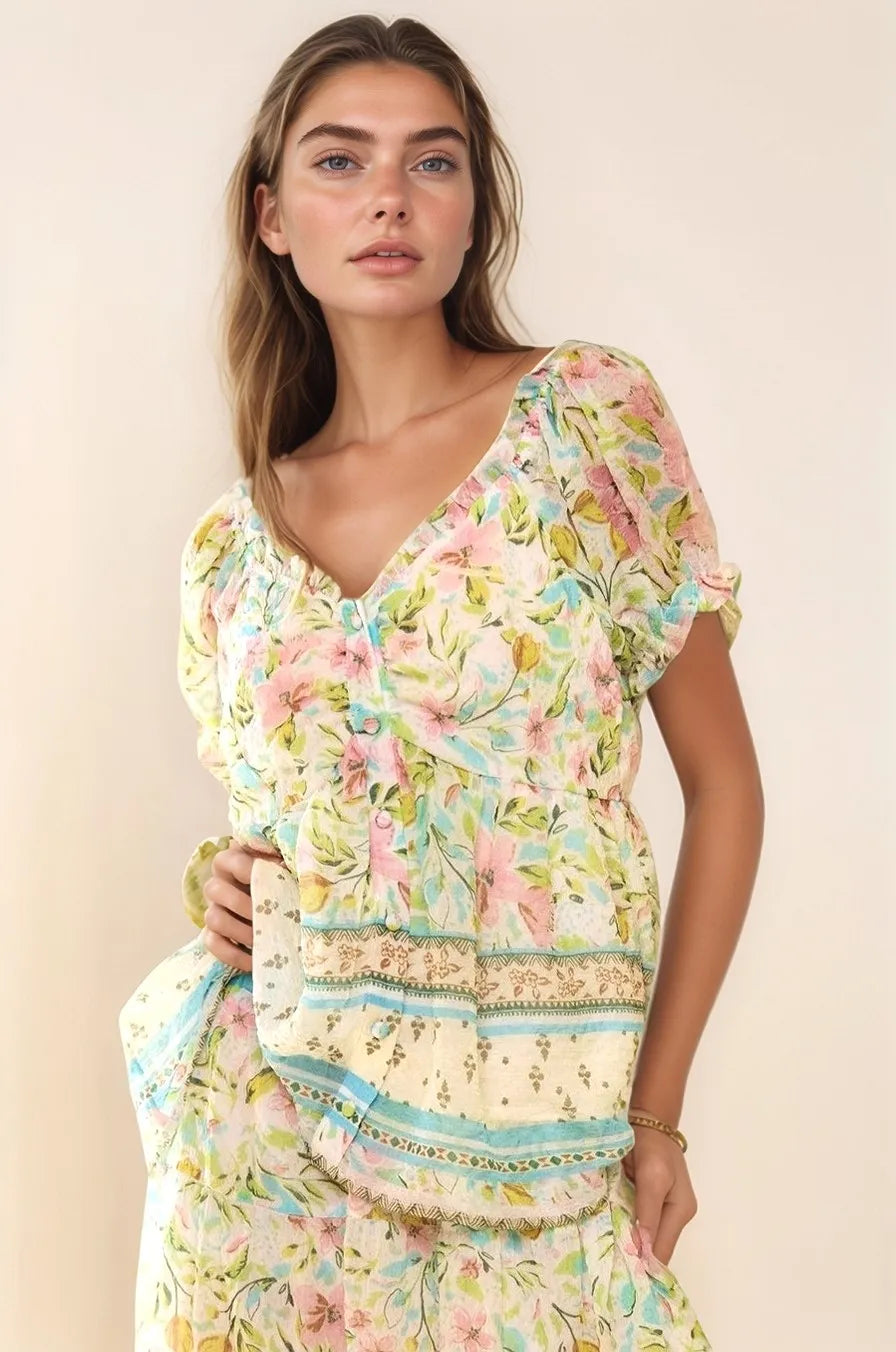 Davi & Dani Spring Floral Border Print Ruffled Textured Top 0630e5805fff4bb8b7bd14f659ac5a0a-Max-Origin